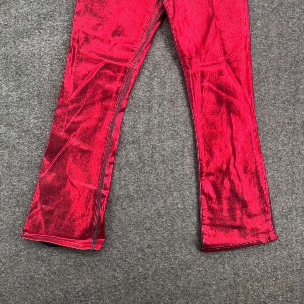 FRAME Le Crop Mini Boot Jeans Red Chrome Metallic Foil Coated Size 25 Bootleg - Picture 4 of 16